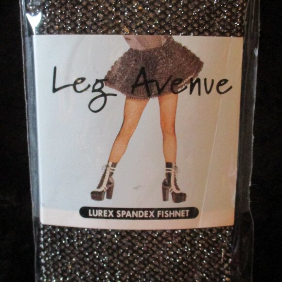 NIP Leg Avenue Lurex Spandex Black w/Silver Fishnet Stockings One Size Fits All - Picture 1 of 2
